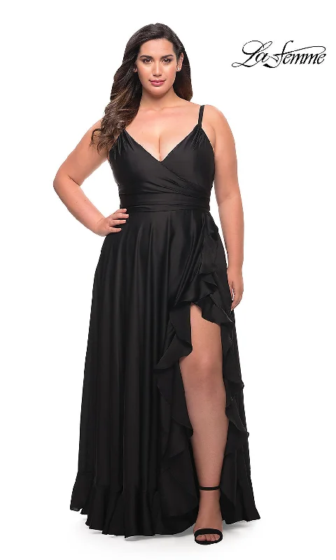 Fashion-forward maxi dressesLa Femme Long Plus-Size Prom Dress with Ruffle Comfortable maxi dresses for everyday wear