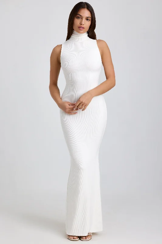 Off-shoulder maxi dressesRibbed Modal Turtleneck Maxi Dress in White Strapless maxi dresses