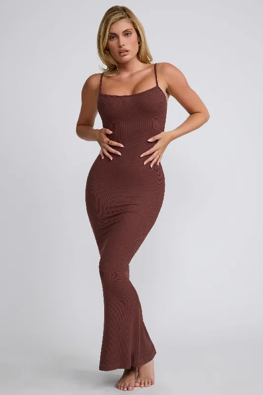 Luxury maxi dressesRibbed Modal Square Neck Maxi Dress in Chocolate Cheap maxi dresses