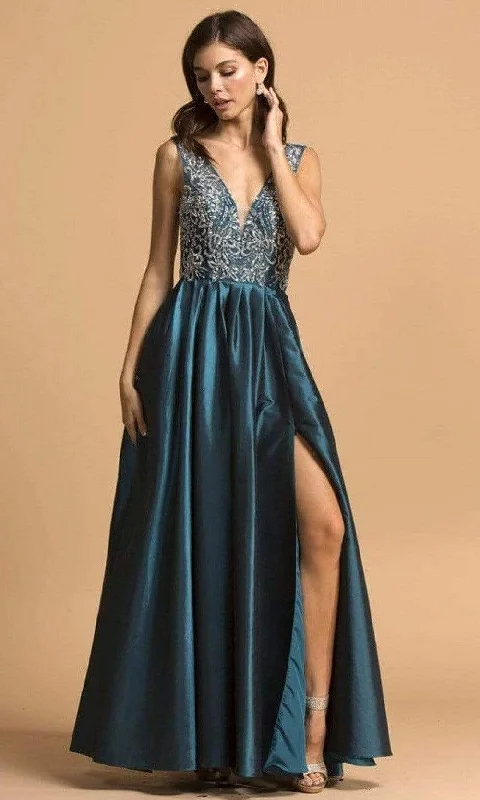 A-line party dressesTrevi Collection - L2244 Beaded Sleeveless Evening Dress Tiered party dresses