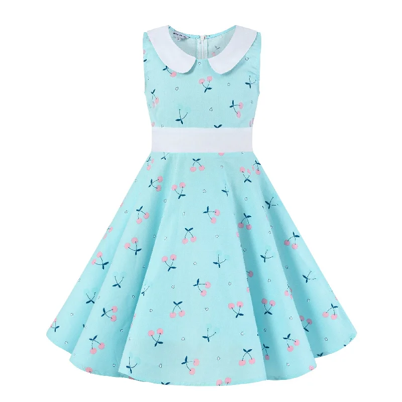 Summer floral dresses2022 Rockabilly Vintage Dress for Children Kids Pink Blue Swing Cotton Retro Cherry Floral Print Summer Dress for Girl Cute Summer floral dresses