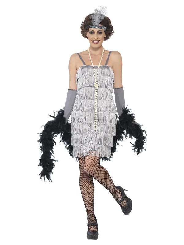 Mesh unclassified dresses1920s Silver Fringed Flapper Costume Mesh unclassified dresses