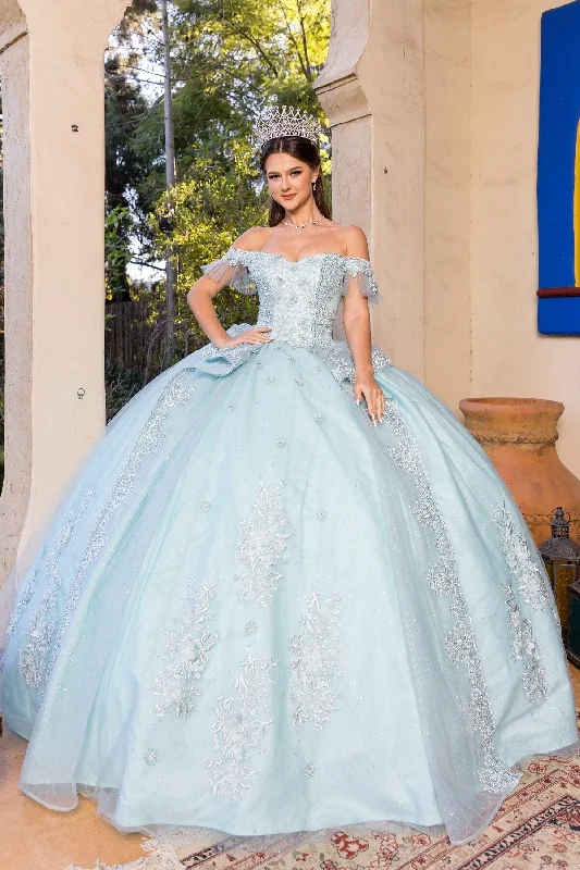 Tiered unclassified dressesApplique Off Shoulder Ball Gown by Cinderella Couture 8055J Tiered unclassified dresses