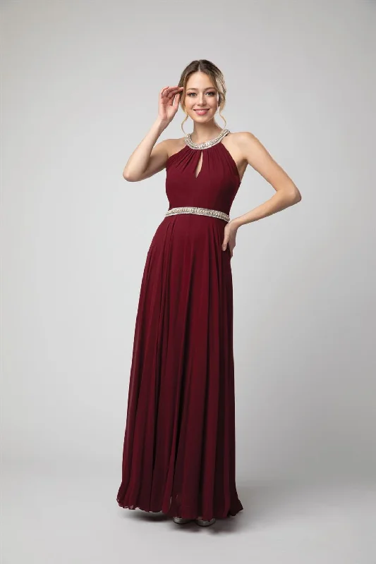 Breathable unclassified dressesBeaded Halter Keyhole A-line Chiffon Gown by Juno 1054 Breathable unclassified dresses