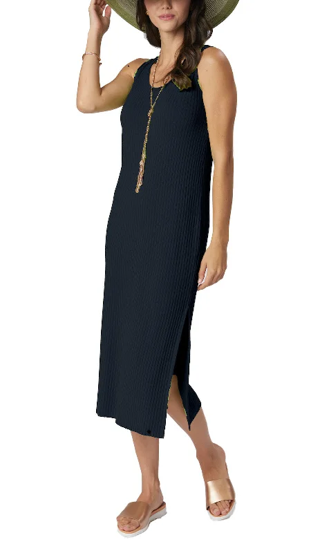 Minimalist unclassified dressesBetsy Vertical Rib Knit Sleeveless Mid-calf Sheath Dress; Dark Navy Minimalist unclassified dresses