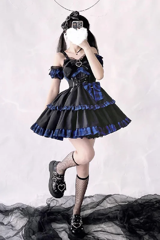 Office unclassified dressesBlack/Blue Sleeveless Multi-layer Ruffle Bowknot Gothic Lolita Jsk Dress Office unclassified dresses