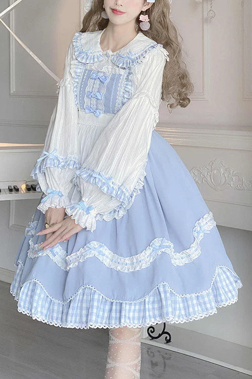 Flowy unclassified dressesBlue Lapel Collar Bowknot Multi-Layer Ruffled Sweet Lolita JSK Dress Flowy unclassified dresses