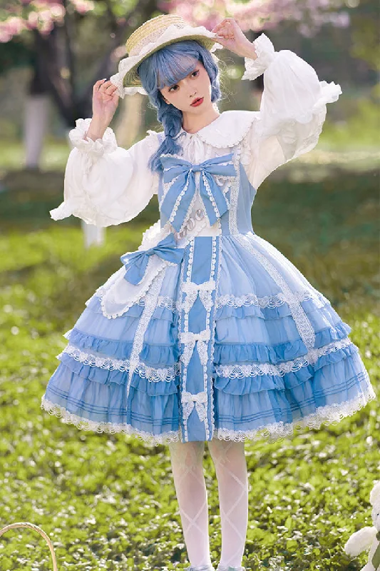 Earthy tone unclassified dressesBlue Multi-layer Ruffle Bowknot The Covenant of Summer Isle Sweet Princess Lolita Jsk Dress Earthy tone unclassified dresses