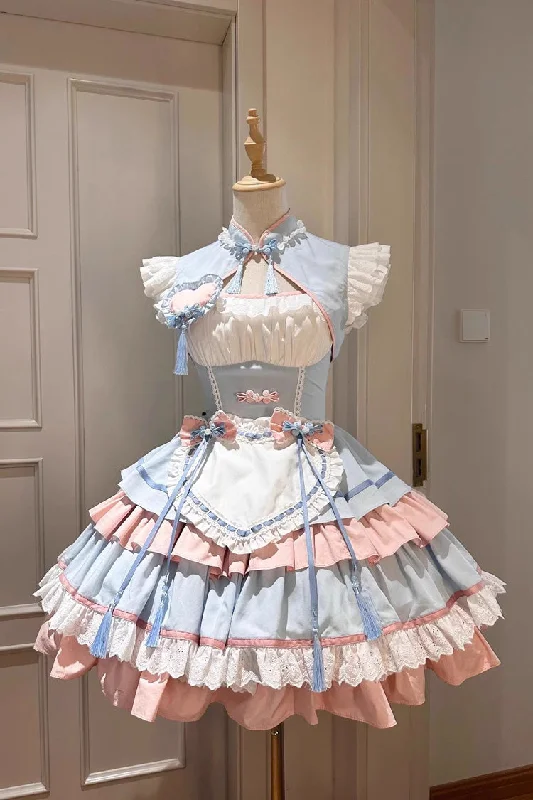 Tiered unclassified dressesBlue/Pink Multi-Layered Ruffle Sweet Chinese Style Maid Cheongsam Lolita Dress Tiered unclassified dresses