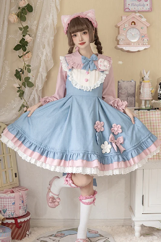 Wrap unclassified dressesBlue/Pink Plum Blossom Snow Rabbit Ruffle Bowknot Sweet Lolita Dress Wrap unclassified dresses