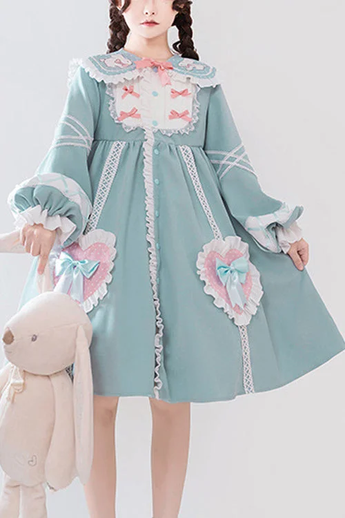 Office unclassified dressesBlue Rabbit Lapel Collar Lantern Sleeves Love Embroidered Sweet Lolita OP Dress Office unclassified dresses