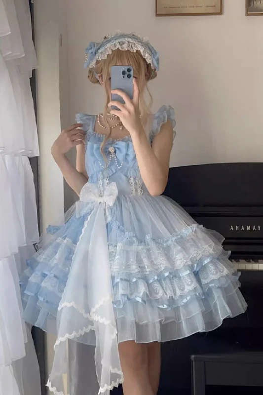 Y2K unclassified dressesBlue Solid Color Multi-layer Ruffle Hanayome Sweet Lolita Jsk Dress Y2K unclassified dresses