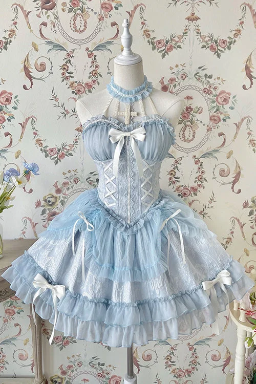 Plus size unclassified dressesBlue Tube Top Sleeveless Blowknot Ruffled Sweet Lolita Tiered Dress Plus size unclassified dresses