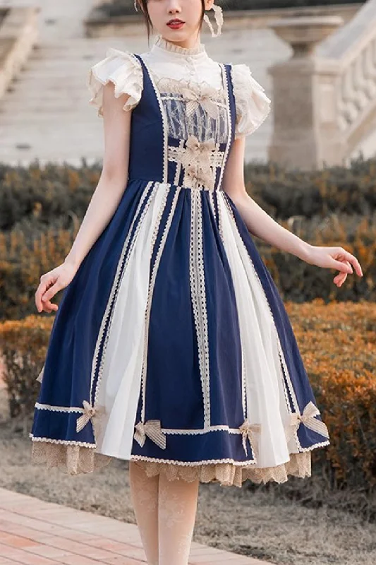 Open-back unclassified dressesBlue/White Elegant Color Contrast Sleeveless Classic Lolita Dress Open-back unclassified dresses