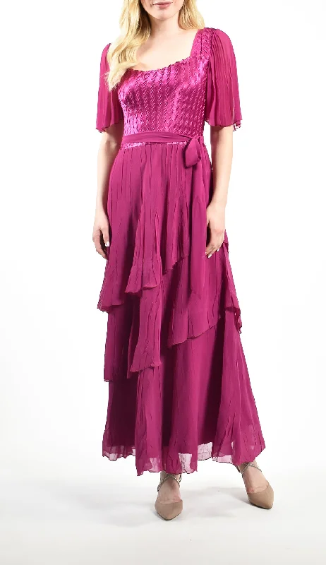 Velvet unclassified dressesTiered Gown with Belt and Chiffon Sleeve Velvet unclassified dresses