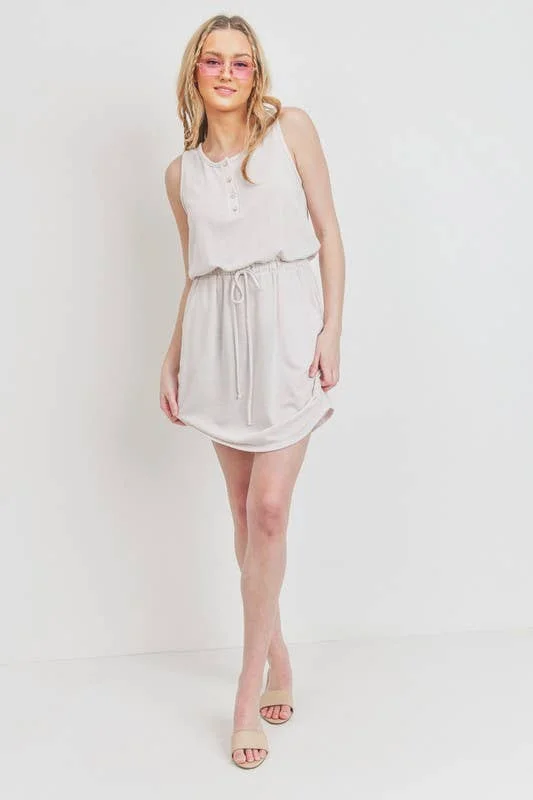 Preppy unclassified dressesCherish Apparel - Henley Style French Terry Dress: L / Beige Preppy unclassified dresses