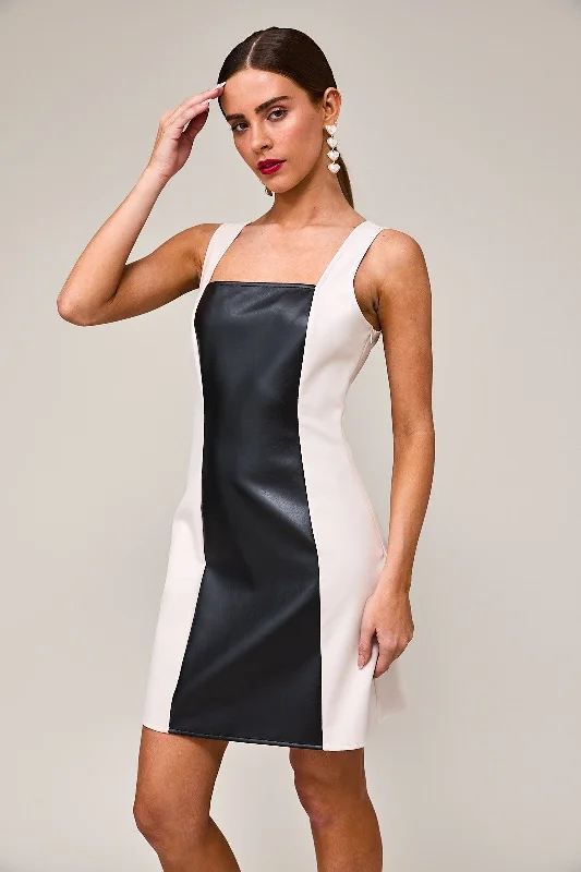 A-line unclassified dressesCOLOR BLOCK FAUX LEATHER DRESS A-line unclassified dresses