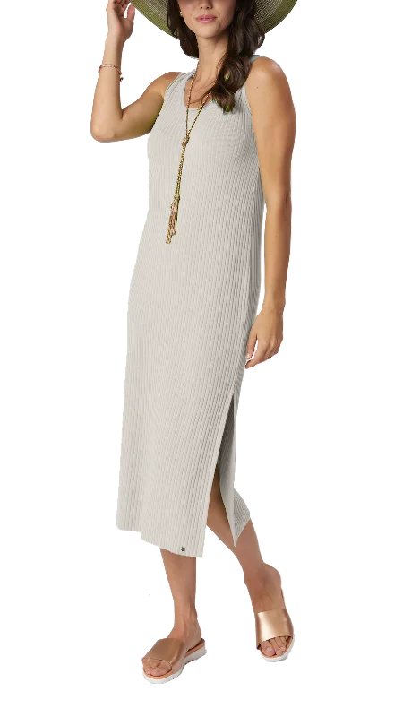 Travel unclassified dressesBetsy Vertical Rib Knit Sleeveless Mid-calf Sheath Dress; Beige Travel unclassified dresses