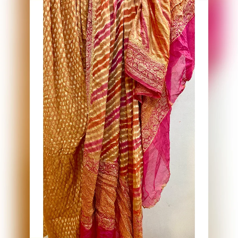 Bold pattern unclassified dressesExquisite Creme & Pink 3 pcs Khaddi Georgette Banarasi Dress Material Bold pattern unclassified dresses