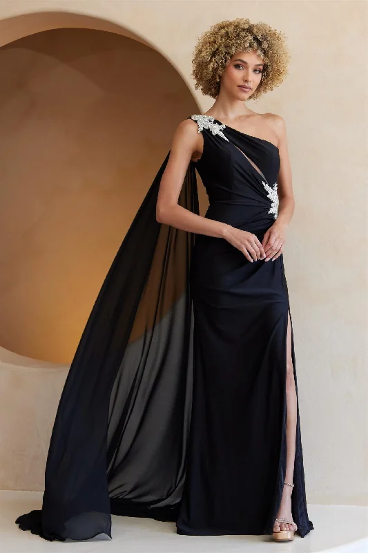 Sleeveless unclassified dressesOne Shoulder Cape Slit Gown by Amelia Couture 7056 Sleeveless unclassified dresses