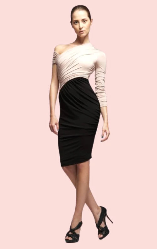 Striped unclassified dressesOne Shoulder Dress - Pink Black Striped unclassified dresses