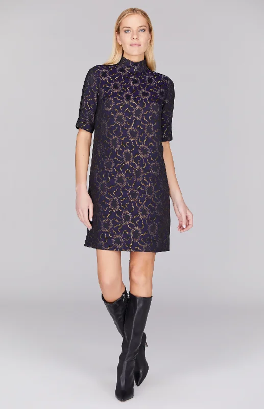 Dark color unclassified dressesSunburst Jacquard Turtleneck Shift Dress w/ Contrast Bias Dark color unclassified dresses