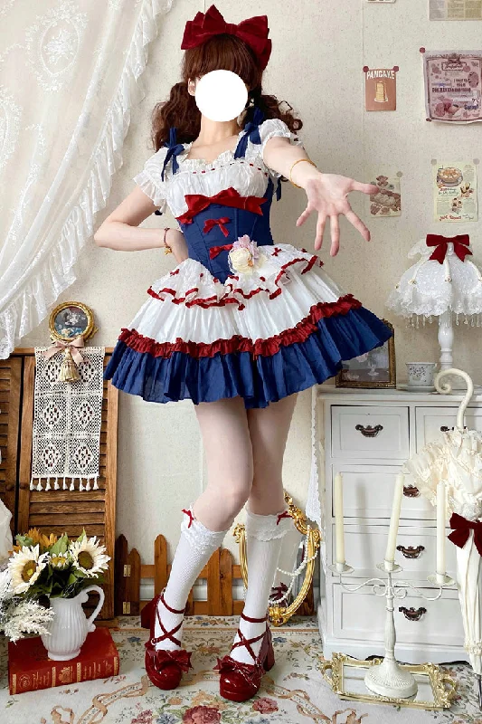 Monochrome unclassified dressesRed/White/Blue [Fairy Tale Overture] Triple-Layered Ruffle Bowknot Fishbone Sweet Ballet Lolita Dress Monochrome unclassified dresses