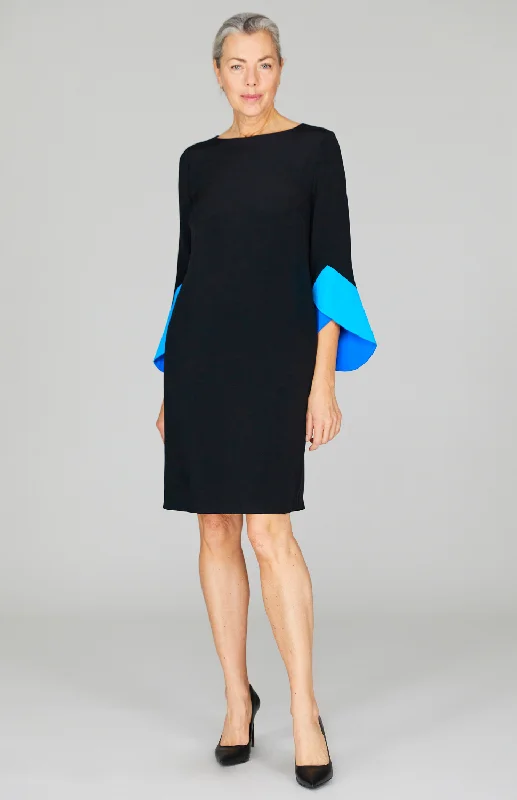 Tiered unclassified dressesSilk Dress w/Contrast Satin Color Block Sleeves Tiered unclassified dresses