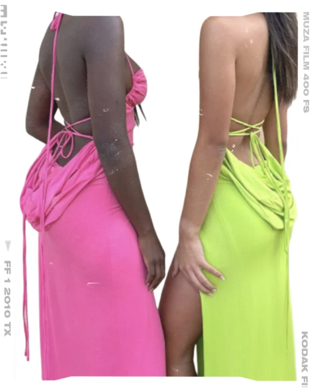 Striped unclassified dressesVibrant Neon Backless Side-Slit Dress Striped unclassified dresses