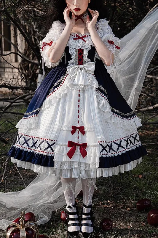 Tiered unclassified dressesWhite/Blue Gorgeous White Snow Princess Half Sleeves Ruffle Sweet Lolita Tiered Dress Tiered unclassified dresses