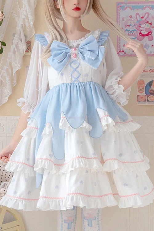 Stylish unclassified dressesWhite/Blue Multi-Layer Ruffled High Waist Sweet Lolita Layered JSK Dress Stylish unclassified dresses