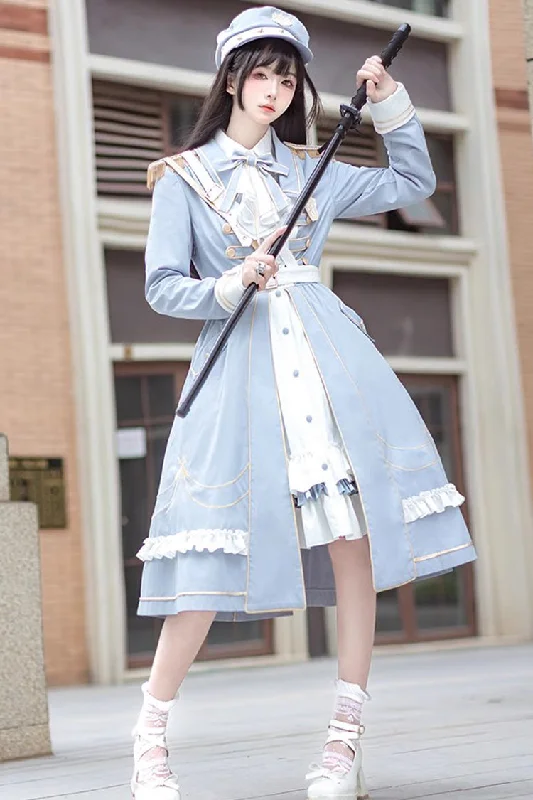 Sleeveless unclassified dressesWhite/Blue Star Ocean Fantasy Cardigan Bowknot Stitching Sweet Military Lolita Dress Sleeveless unclassified dresses