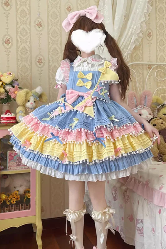 Embroidered unclassified dressesYellow/Blue/Pink Cute Candy Bowknot Sweet Lolita Jsk Dress (Includes Pennant) Embroidered unclassified dresses