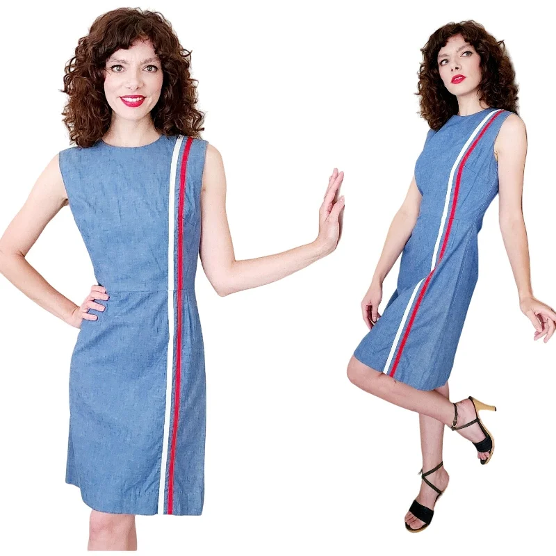 Plus size unclassified dressesVintage 60s Pat Perkins Dress Blue w/Red White Stripes Plus size unclassified dresses