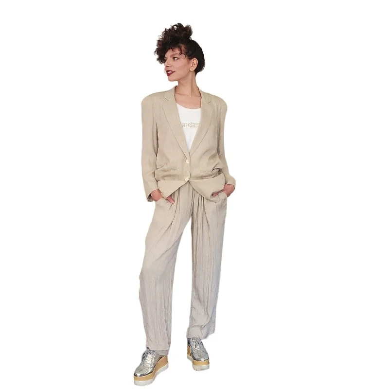 Y2K unclassified dressesVintage 80s 90s DONNA KARAN Pant Suit Beige Silk Y2K unclassified dresses