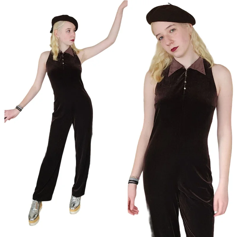 Comfortable unclassified dressesVintage 90s Jumpsuit Brown Velvet Kay Unger Comfortable unclassified dresses