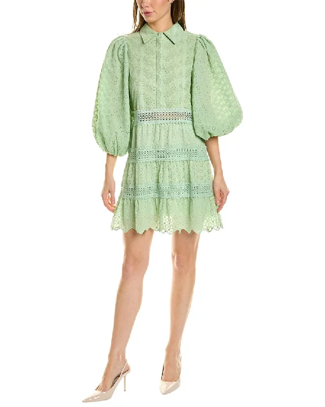 alice + olivia Blakesley Eyelet Mini Dress Soft Pleated Skirt