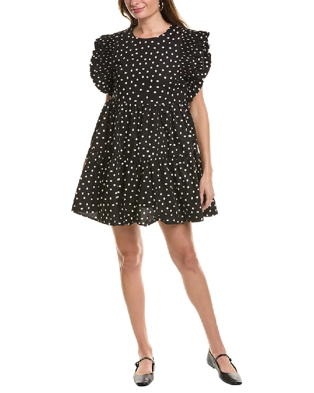 English Factory Smocked Mini Dress Polka Dot Skirt