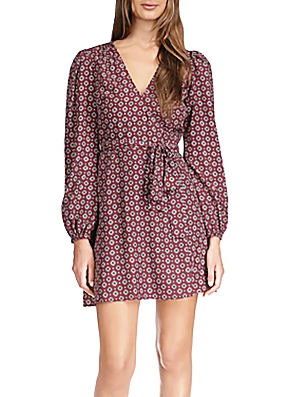 Womens Printed Mini Wrap Dress Button-up Mini Skirt