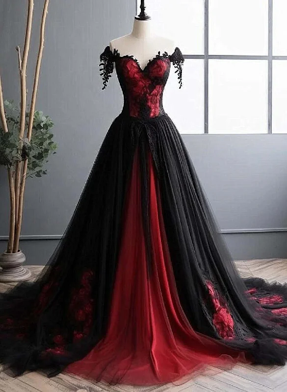 Black and Red Sweetheart with Long Formal Dress, Glam Long Prom Dress Maxi Skirt Classic