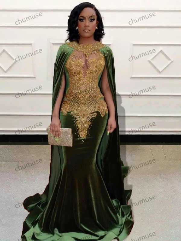 Custom Made Mermaid Long Prom Dresses with Cape Maxi Skirt Glam