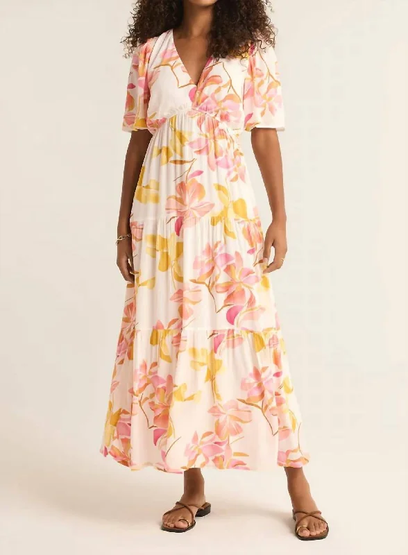 Kat Golden Hour Floral Maxi Dress In Sandstone Stretch Maxi Skirt