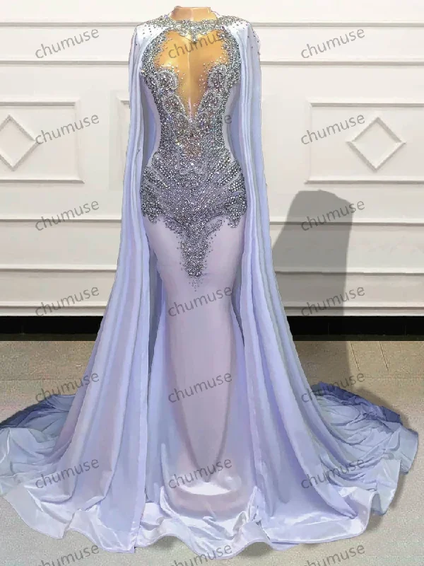 Luxury Mermaid Long Prom Dresses with Cape High-Waist Maxi Skirt