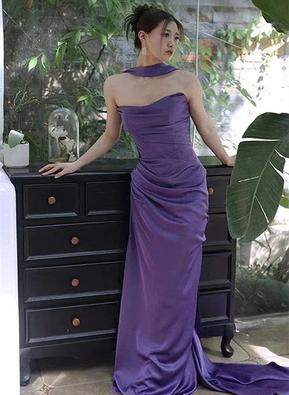 Purple Satin Long Evening Dress Prom Dress, Purple Formal Dress Maxi Skirt Dress