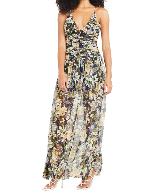 Tanya Taylor Lovette Linen & Silk-Blend Maxi Dress Summer Floral Maxi