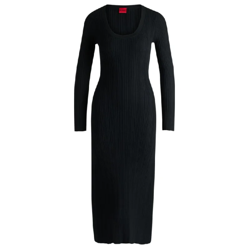 Slim-fit midi-length dress with irregular ribbed structure Wool Midi Skirt