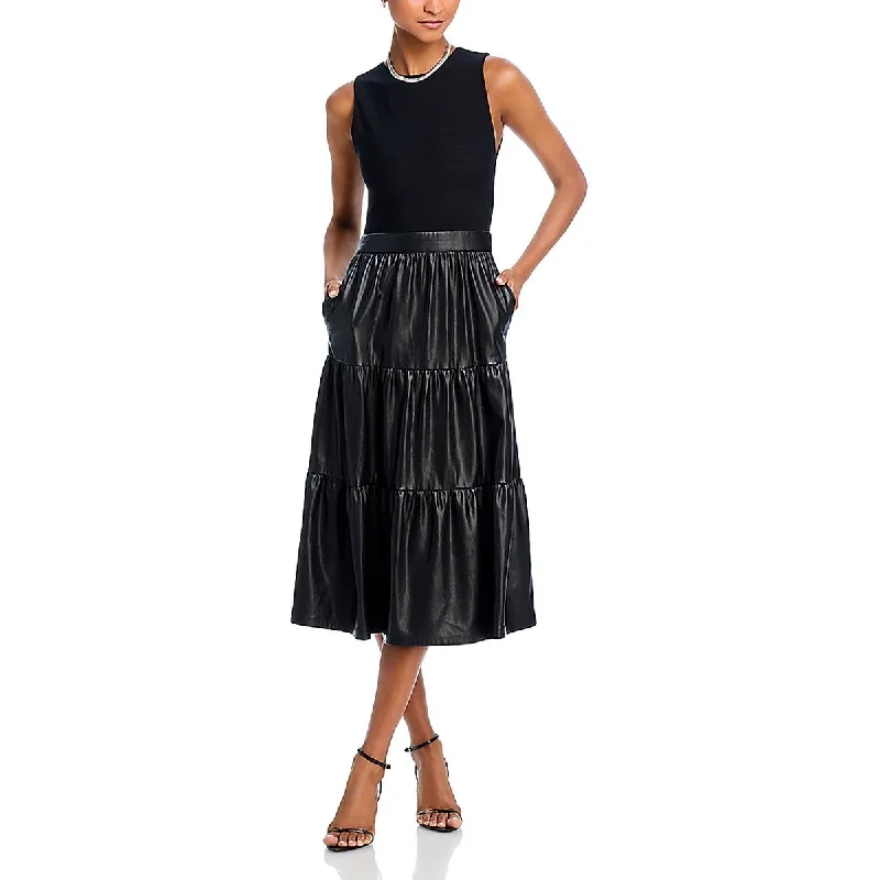 Womens Midi Mixed Media Fit & Flare Dress Midi Skirt Trendy