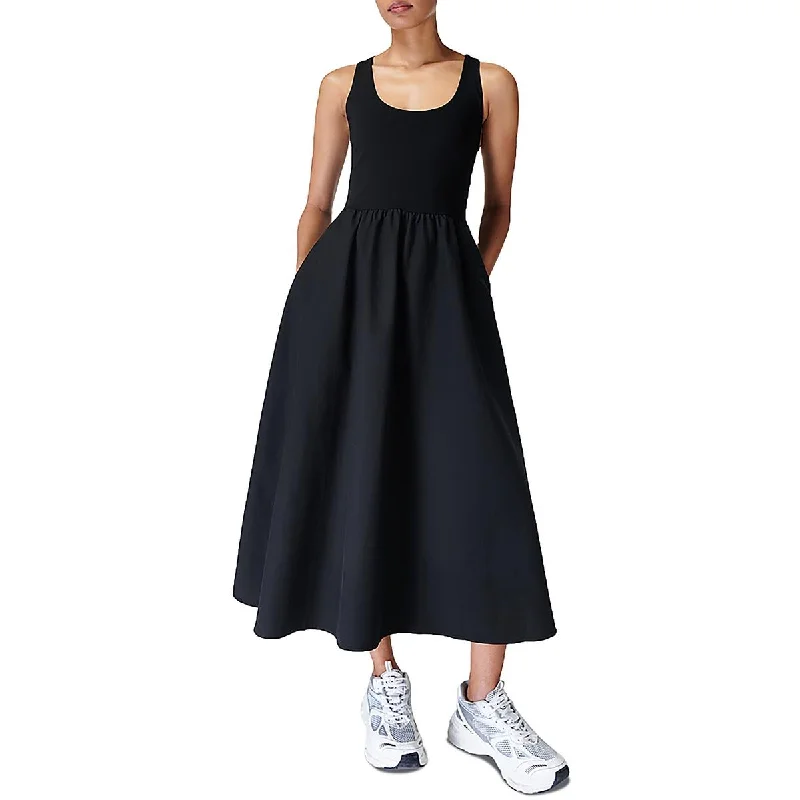 Womens Midi Racer Back Athletic Dress Lace Trim Midi