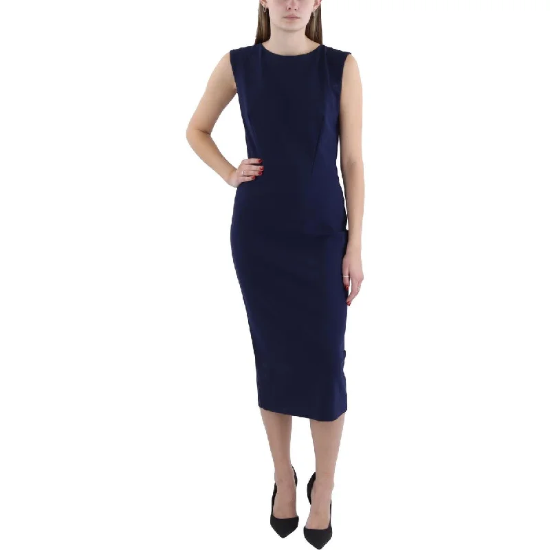 Womens Midi Sleeveless Wear To Work Dress Midi Skirt Blouse