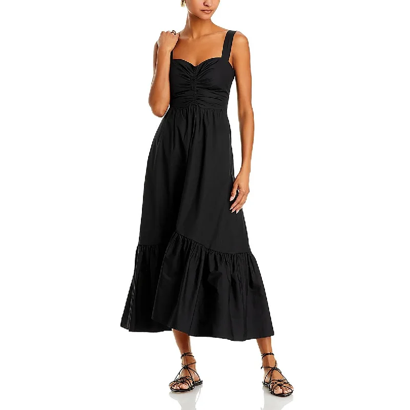 Womens Tea Length Ruched Midi Dress High-Waisted Midi Skirt